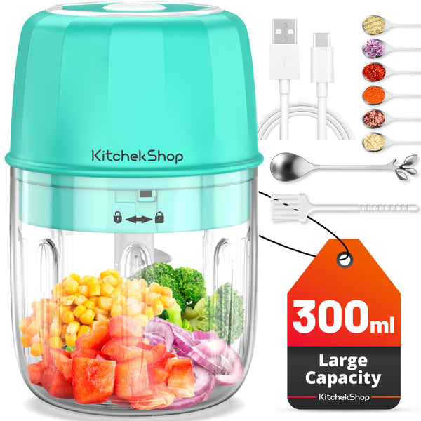 Rechargeable Portable and Cordless Mini Food Processor 300ML with Stainless Steel Blade, Electric Garlic Chopper Vegetable Chopper Blender for Nuts Chili Onion Minced Meat and Spices BPA-Free(Green)