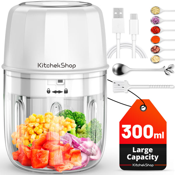 Electric Garlic Chopper, Portable Cordless Mini Food Processor, Rechargeable Vegetable Chopper Blender for Nuts Chili Onion Minced Meat and Spices BPA-Free(White)